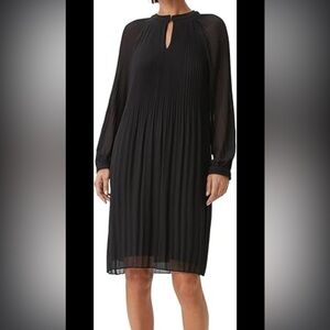 HALSTON Three-quarter length pleated black oversized small dress